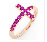ANELLO CROCE DONNA AMEN ACORR IN ARGENTO 925 COLORE ROSATO CON CRISTALLI FUCSIA