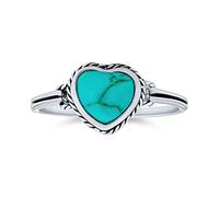 Anello Cuore con Cornice in Turchese Stabilizzato Blu per Donne, per Adolescenti, per Fidanzata in Argento Sterling .925 Pietra di Nascita di Dicembre