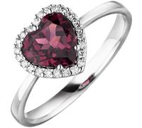 Anello Cuore Di 585 Oro Bianco Con Rodolite Rosso 24 Diamanti Brillanti 0,1 CT