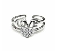 Anello Cuore Love in Argento Sterling 925 e Zirconi Bianchi Misura Regolabile