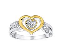 Anello Cuore Promessa per Donne con Fasce Intrecciate e Ritorte, Romantico e Delicato, con Accento CZ a Due Toni, Placcato Oro in Argento Sterling .925