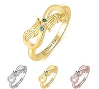 Anello da bambino con pietra portafortuna simulata personalizzata in argento sterling con pezzi preziosi con ali per bambine