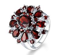 Anello da cocktail a grappolo taglio rotondo anello di diamanti rubini per donne granato in oro bianco placcato 925 sterling zircone fidanzamento anello di matrimonio