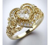 Anello da cocktail floreale in filigrana con cuore in zirconia cubica e rosa, anello da donna