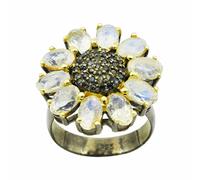 Anello da cocktail in pietra di luna arcobaleno zaffiro blu anello in argento sterling 925 per le donne gioielli in pietra preziosa naturale, T 1/2, Pietra preziosa., Pietra di luna arcobaleno