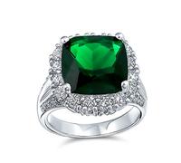 Anello Da Cocktail Personalizzato In Stile Vintage Art Deco Con Taglio A Cuscino Simulato Di Zirconi Cubici AAA Verde Smeraldo Da 7 Carati Per Donne Placcato In Argento E Personalizzabile
