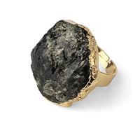Anello Da Dito Aperto Impilabile Irregolare- Creativity Anello Da Dito In Cristallo Blu Con Tormalina Nera, Anello A Coda Di Donna In Pietra Naturale, Regali Di Natale Per Donna, Uomo, Tormalina Nera,