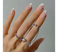 Anello Da Dito Con Apertura Regolabile Vintage - Set Di Anelli Congiunti Alla Moda Anello Aperto Con Catena A Doppio Anello, Gioielli Unisex Con Ciondoli In Zircone Bianco Per Uomo Donna Regalo Per