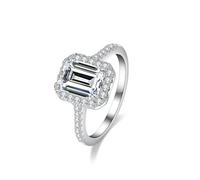 Anello da donna, 4 artigli, 7 x 9 mm, rettangolo con moissanite 3 carati, argento bianco 14 carati, misura 14 (17,2)