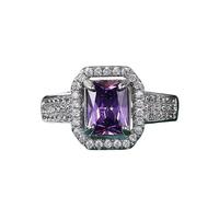 Anello da donna a due strati con zirconia cubica quadrata, con finto topazio viola, decorativo, accessorio indossabile per l'uso quotidiano e occasioni speciali