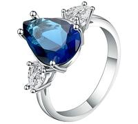 Anello da donna a fascia in vero argento con quattro punte intarsiate con gocce d'acqua e zirconi, misura 52 (16,6-62) (19,7), Cristallo, Zirconie sintetico