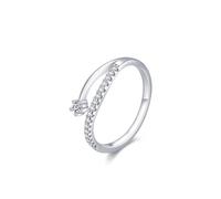 Anello da donna alla moda, anelli da donna, sottile, semplice design a stella, con diamanti rotondi, 0,1 ct, regalo migliore amica, 62 (19.7), Oro bianco 9 K, Diamante