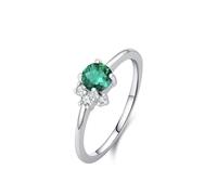 Anello da donna alla moda, anello da donna con dito medio dal design elegante a 4 gres, rotondo, smeraldo di laboratorio da 0,5 carati e moissanite in oro bianco 9 carati, misura 17 (18,1)