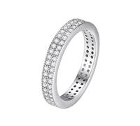 Anello da donna alla moda, in argento 14 carati, in oro bianco 14 carati, senza metallo, con due file di zirconi, misura 45 (14,3), moderno per sorella, 10 (15,9), Oro bianco 14 carati, Diamante