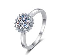 Anello da donna alla moda, in oro bianco, con fiore bianco 1 carati, taglio rotondo, diamante coltivato da laboratorio, 14 (17,2), Oro bianco 14 carati (585), Diamante coltivato da laboratorio