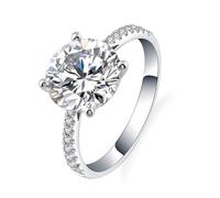 Anello da donna, anello a 4 denti con moissanite 2 carati, oro bianco, Oro bianco 9 K, Moissanite