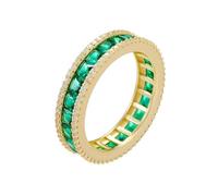 Anello da donna, anello dell'amicizia, delicato eternità con taglio quadrato verde, laboratorio smeraldo, oro giallo 14 carati, misura 58 (18,5)