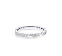 Anello da donna, anello dell'amicizia, design semplice e attorcigliato, con diamanti rotondi in oro bianco 14 carati, misura 61 (19,4)