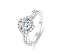 Anello da donna, anello dell'amicizia, design sottile, con moissanite circolare da 1 ct, oro bianco 9 K, misura 60 (19,1)