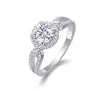 Anello da donna, anello di fidanzamento, anello da donna con ali d'angelo, 6,5 mm, moissanite rotonda 1 carati, in argento bianco 14 carati, misura 50 (15,9)