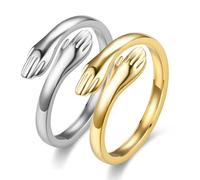 Anello da Donna Argento Sterling, 2 Pezzi Hug Ring Donna Anello Come to my arm, Regolabile a Forma di Abbraccio Regolabile Anello Aperto Dimensione Pollice Regolabile Anelli di Apertura