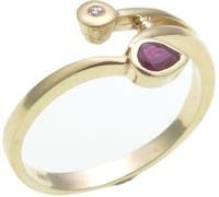 Anello da Donna Brillante 0,01 Ct. Vero Rubino 4 X 3 MM Oro 585 Giallo Diamante