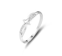 Anello da donna, celebrità, migliore amica, stella curva, con diamanti rotondi, oro bianco 9 carati, misura 45 (14,3)