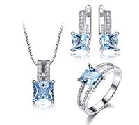 Anello da donna, collana da donna 925, elegante set di gioielli da sposa in argento 925, per donna con topazio blu
