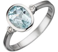 Anello Da Donna Con Acquamarina Blu Chiaro E 2 Diamanti, Oro 585 Bianco