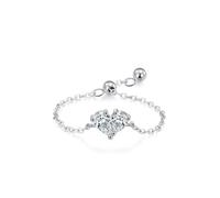 Anello da donna con dita piccole, anelli da donna, fidanzamento, catena regolabile con design a cuore con 0,25 ct, moissanite a goccia d'acqua 18 carati, oro bianco 15,9