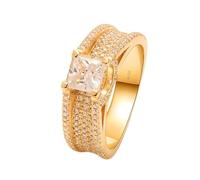 Anello da donna con dita piccole, anelli da donna, stile vintage, con taglio principessa, moissanite oro giallo, 67 (21.3), Oro giallo 14 carati (585), Moissanite Diamante sintetico