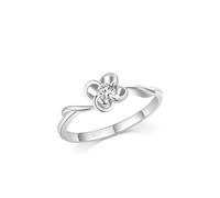 Anello da donna con dita piccole, anello da donna in oro bianco 9 K, a quattro foglie, in argento con taglio rotondo, diamante misura 52 (16,6)