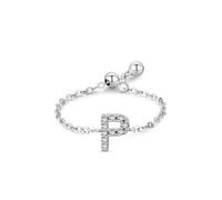 Anello da donna con dita piccole, anello di fidanzamento donna lettera P argento con taglio rotondo diamante platino 950 misura 62 (19,7)