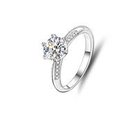 Anello da donna con dita piccole, set classico con moissanite rotonda a 6 gres, oro bianco 9 carati, misura 52 (16,6)