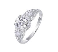 Anello da donna con dita piccole, set di anelli da donna, elegante anello con 1 ct, moissanite rotondo, in argento 9 carati, misura 52 (16,6)