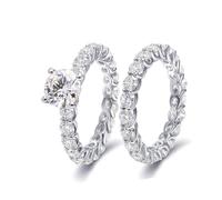 Anello da donna con dito indice, anello da donna, 2 pezzi, cinturino all-round con moissanite bianco oro bianco, 62 (19.7), Oro bianco 18 carati (750), Moissanite