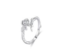 Anello da donna con dito indice, anello vintage a forma di petali di rosa solitario in oro bianco 14 carati, misura 12 (16,6)