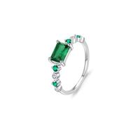 Anello da donna con dito indice, elegante montatura a 4 gres con 1 ct rettangolo Lab-Smeraldo e moissanite 9 K, oro bianco 50 (15,9)