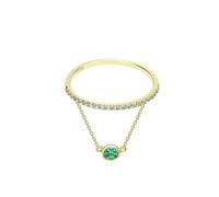 Anello da donna con dito indice, misura unica di moissanite con catena di tormalina verde oro giallo, 45 (14.3), Oro giallo 18 carati (750), Moissanite Tormalina