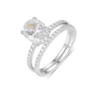 Anello da donna con dito indice, stile moderno, ovale, 2 pezzi, con moissanite 2,5 carati, oro bianco 18 carati, misura 58 (18,5)