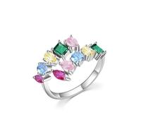 Anello da donna con dito medio, anello da donna, con gemma creata, in argento bianco 14 carati, misura 17 (18,1)