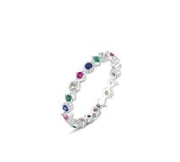 Anello da donna con dito medio, anello Pinky, elegante design a righe con rubino, smeraldo, zaffiro e citrino, oro bianco 14 carati, misura 50 (15,9)