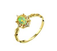 Anello da donna con dito piccolo, anello con opale e zircone cubico, in oro giallo 14 carati, regalo migliore amica, 12 (16,6), Oro giallo 14 carati (585), Opale Zirconia cubica