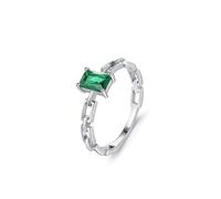 Anello da donna con dito piccolo, anello da donna con smeraldo artificiale in argento bianco 18 carati, misura 50 (15,9)