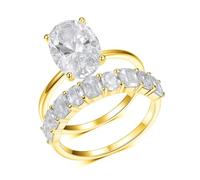 Anello da donna con dito piccolo, anello indice da donna, 2 anelli, taglio ovale, 4,5 carati, moissanite 14 carati, oro giallo 14 carati, misura 57 (18,1)