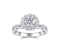 Anello da donna con dito piccolo, anello per proposta di matrimonio, anello dell'infinito con moissanite circolare da 1 carati a forma di fiore, argento 9 K, oro bianco 9 K, misura 53 (16,9)