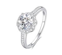 Anello da donna con dito piccolo, elegante anello con fiore di moissanite rotondo in argento 18 carati, misura 18 (18,5)