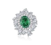 Anello da donna con dito piccolo, lussuoso ovale da 5 carati, smeraldo realizzato in laboratorio con moissanite oro bianco platino 950, misura 50 (15,9)