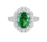 Anello da donna con dito piccolo ovale da 5 carati, smeraldo realizzato in laboratorio con moissanite 9 carati, oro bianco 9 carati, misura 63 (20,1)