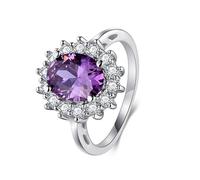 Anello da donna con fiore di lusso con taglio ovale viola ametista oro bianco, Oro bianco 14 car, Ametista